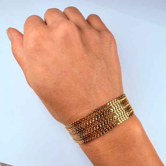 Milor 18K Gold Vermeil Mesh Sterling Silver 925 Chain Link Bracelet 17mm Italy - Picture 7 of 11